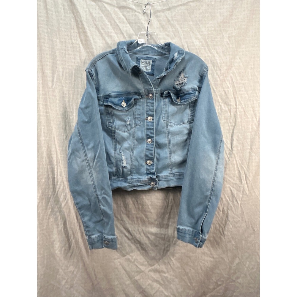 Wax Jean‎ Collection Women 3XL Light Wash Distressed Cropped Denim Jacket #2113
